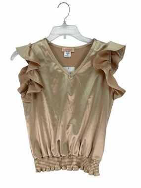 Tweenstyle Shimmery Champagne Gold Ruffle-Sleeve V-Neck Blouse NWT